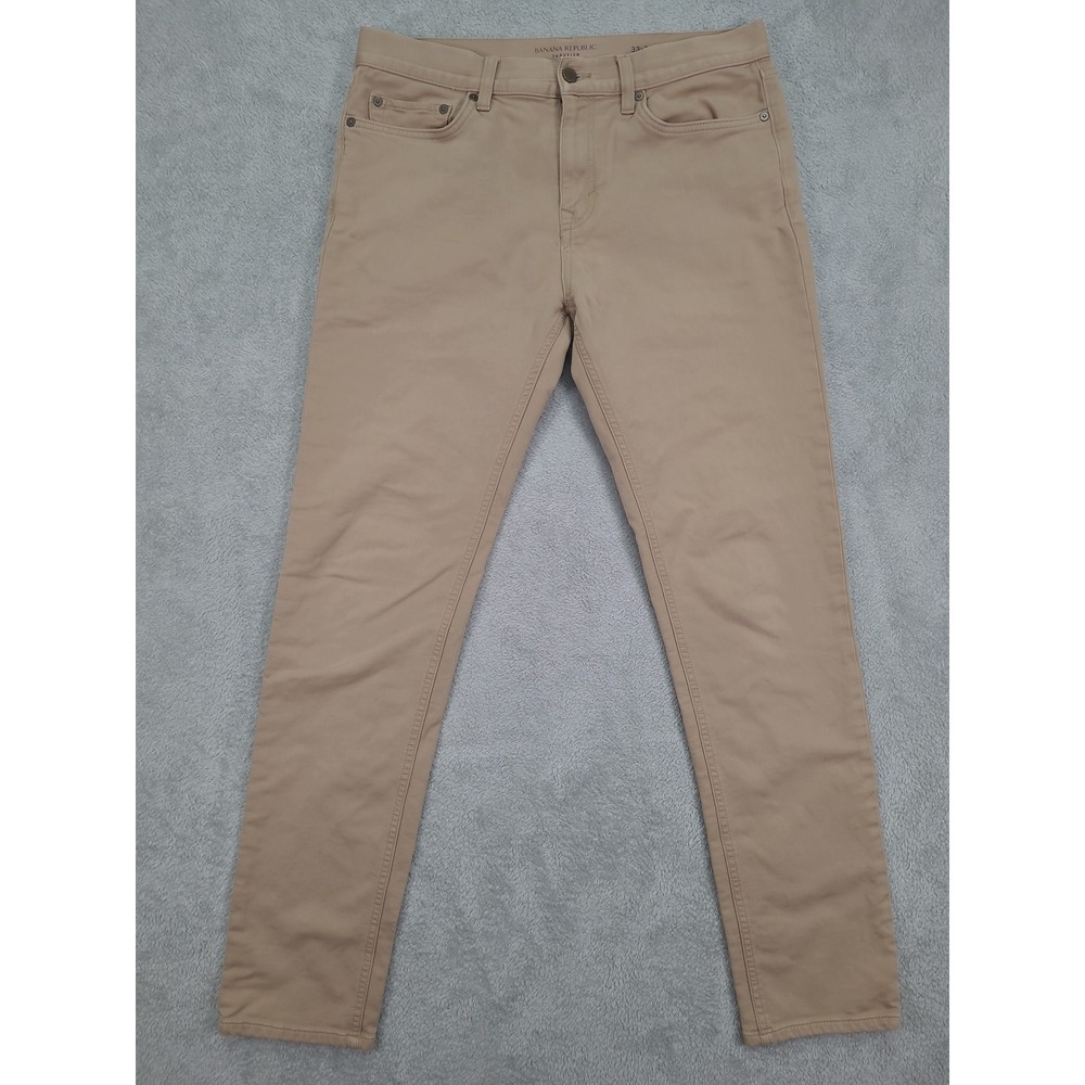 Banana Republic Traveler Pants Mens 33x34 Athletic Tapered Khaki Tan Stretch